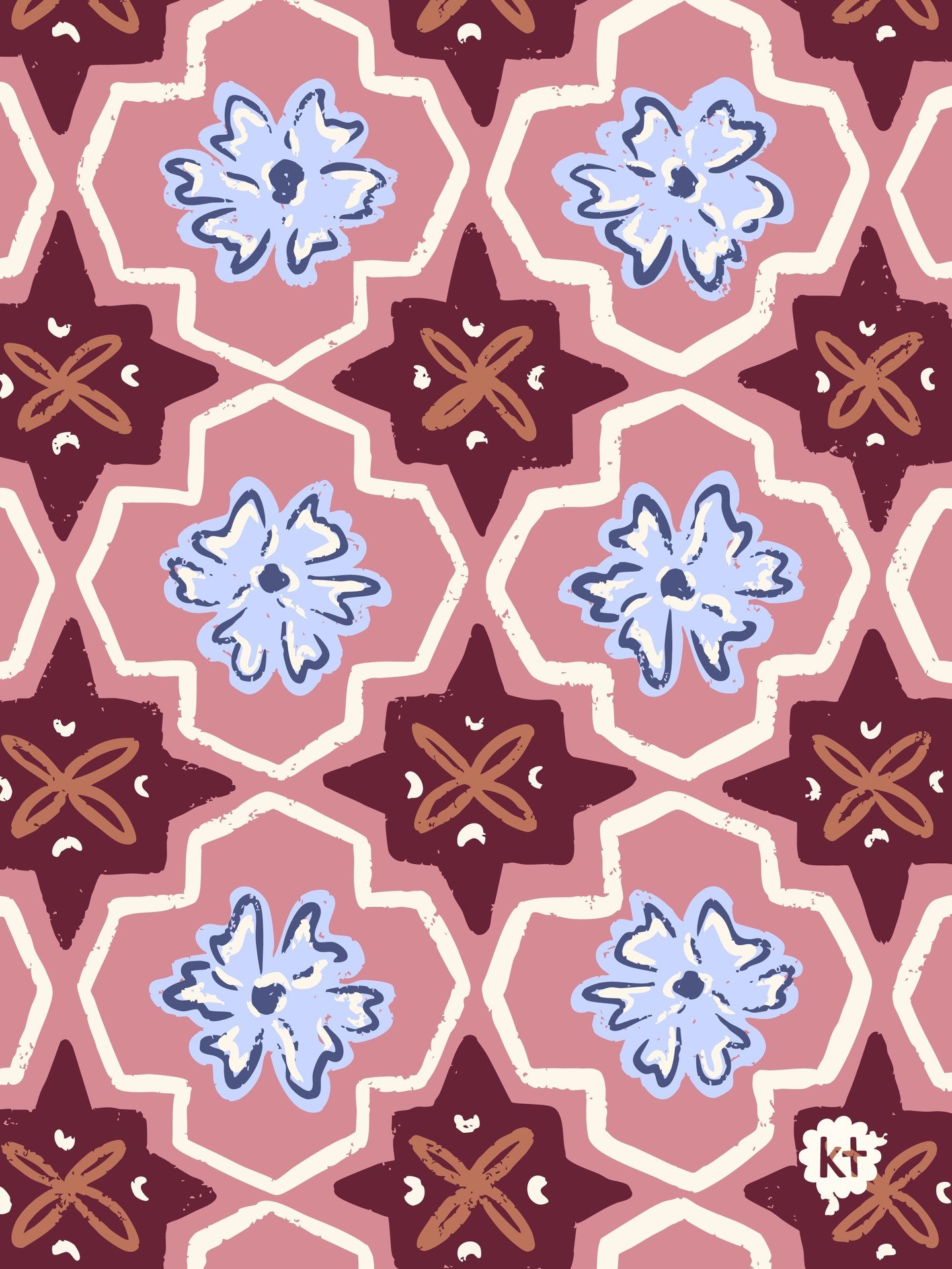 A mini throwback to sketchbook patterns with this geometric layout. I added a few sketchy flowers for a bohemian style floral tile design. 

There are always so many digital patterns to work on that sketchbook patterns feel like a distraction. But ma