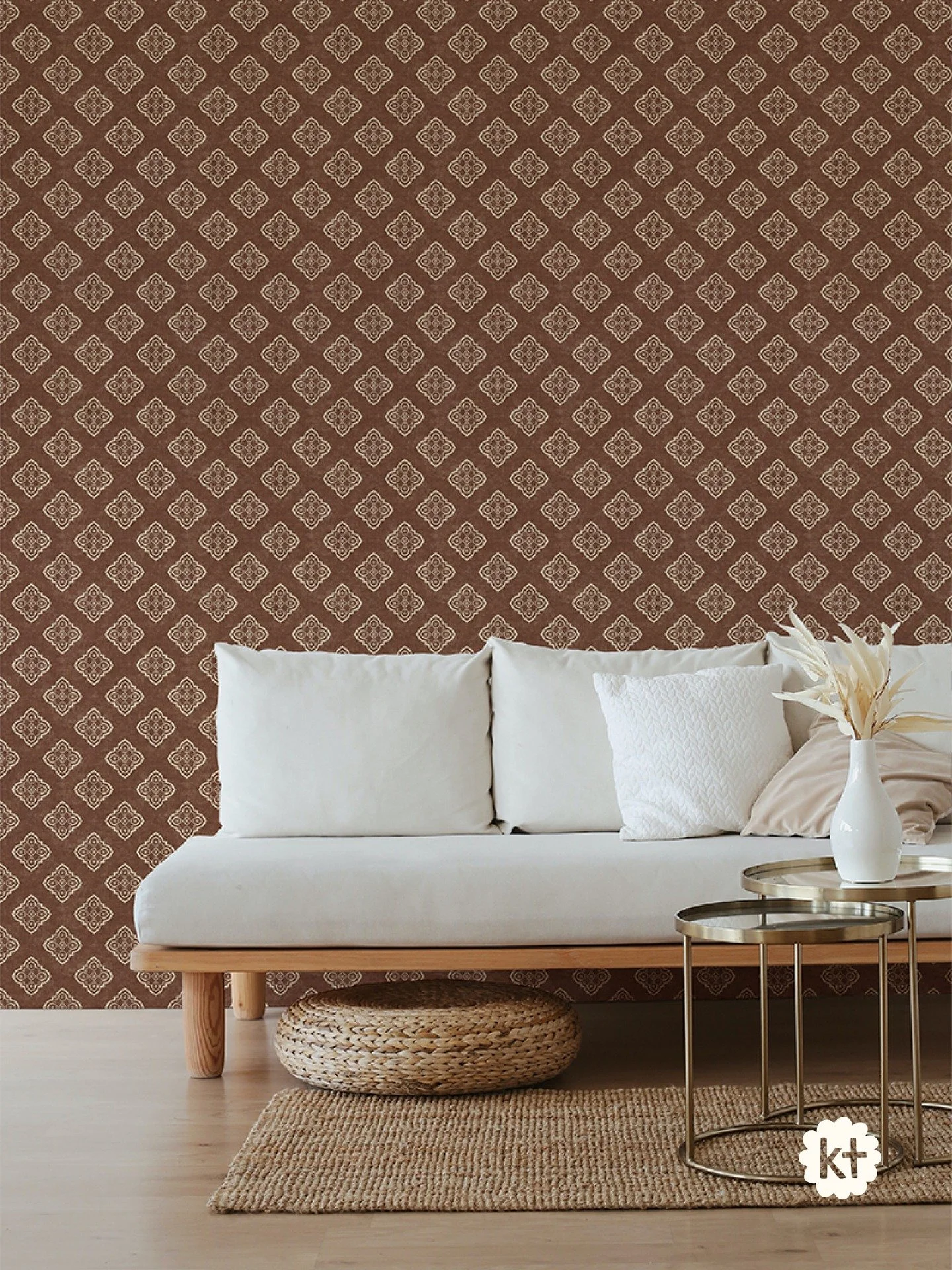 Designed for cozy living spaces as a subtle backdrop for layered textured textiles and patterned furnishings.

This second pattern for the New Maximalism collection I&rsquo;m working on is a medallion design in a block print style. I designed it with