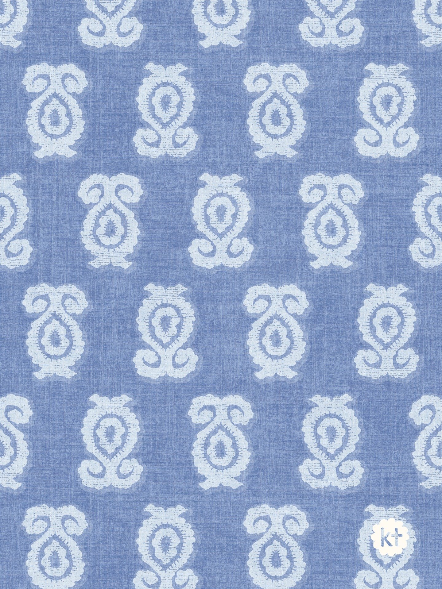 This jacquard style pattern started as a paisley and it grew feet. It needed a little balance to stand on. 

Love how the smudgy colour and texture creates a pattern that style shifts with its colour palette. From traditional antique to earthy boho a