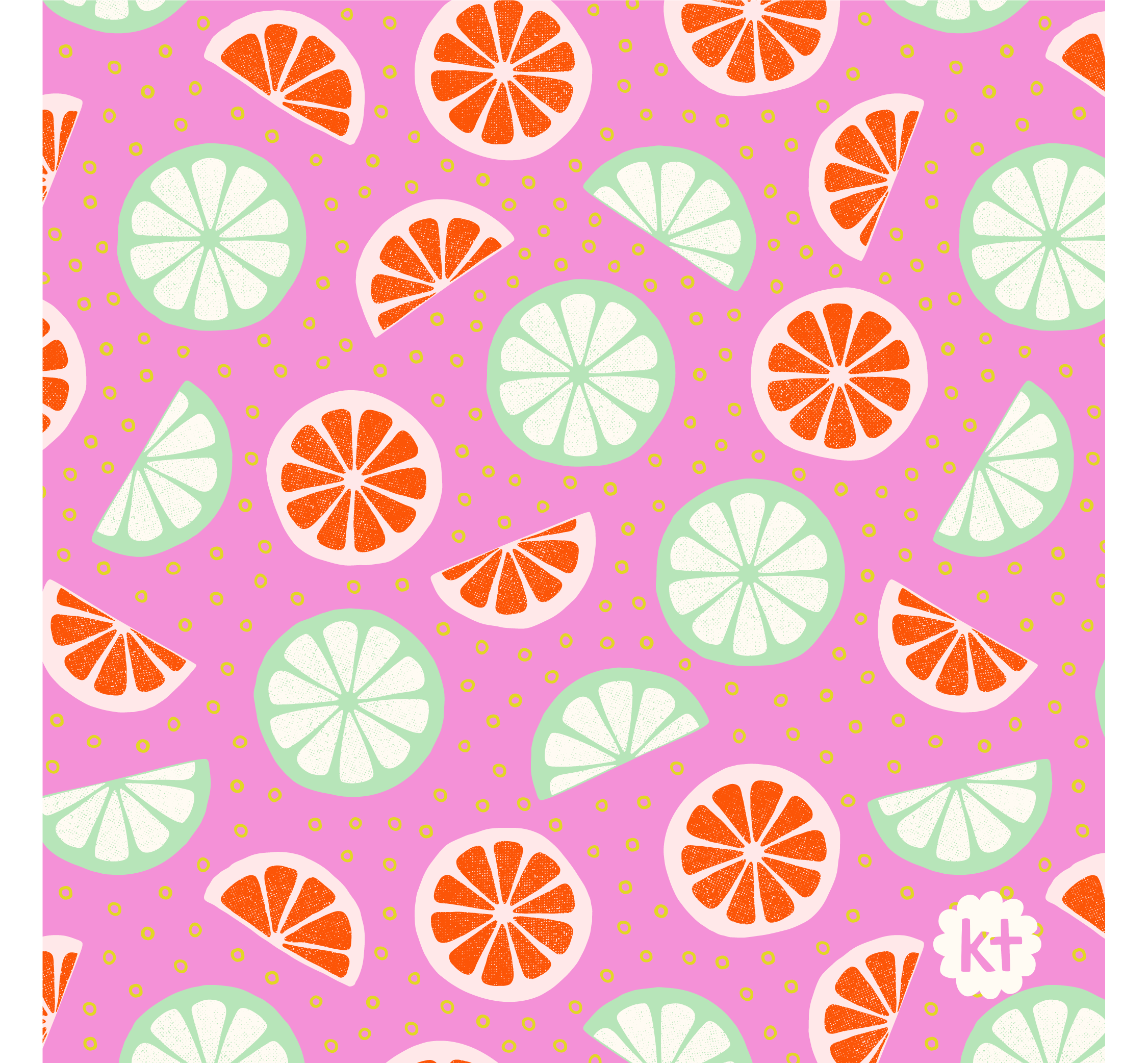 Colorful pattern with limes and grapefruits.