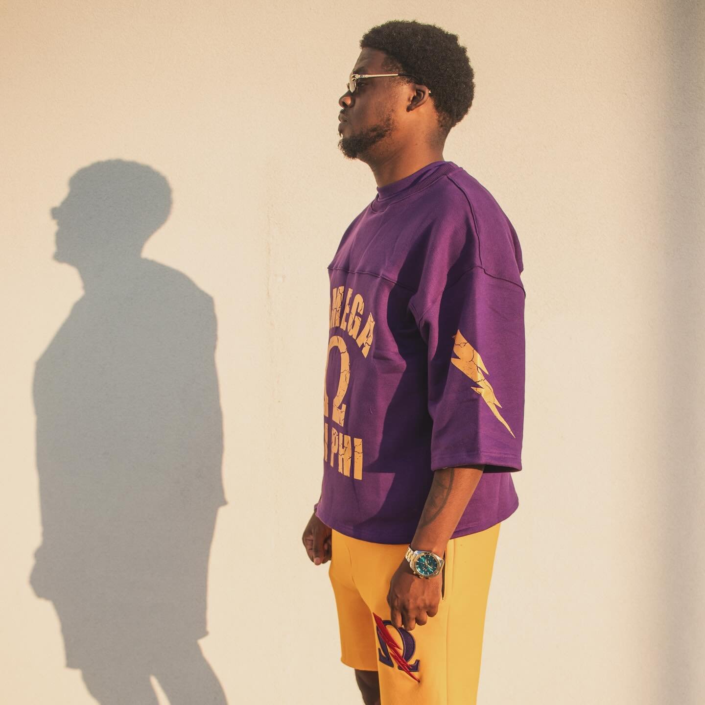 Our Omega Heavyweight Boxy Tee paired with the gold SOBAT shorts