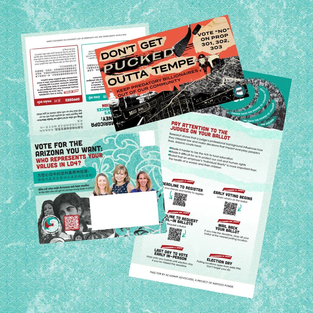 Examples of campaign collateral designed by Mixed Change