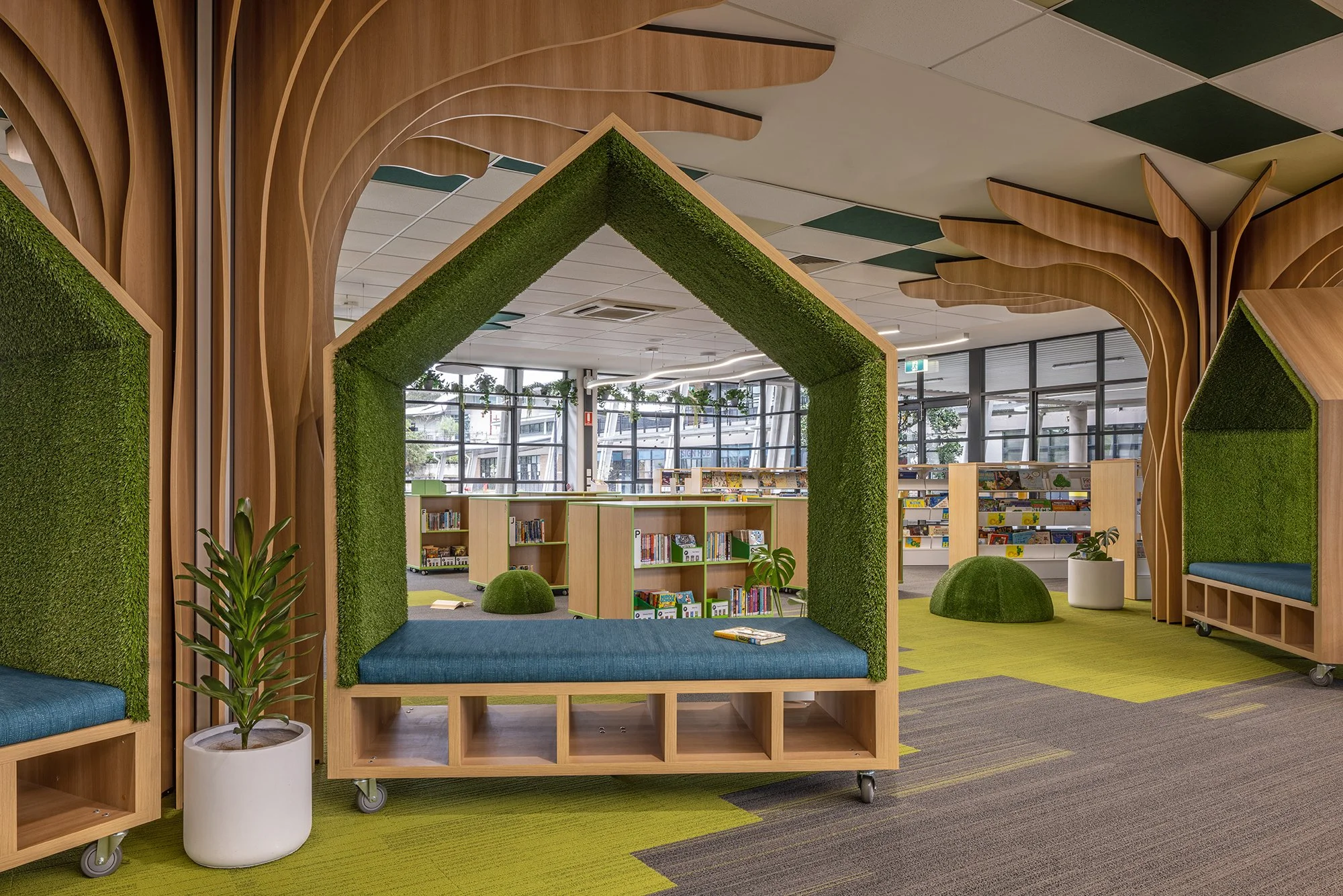 School Library Reimagined Biophilic Design by Leaf Architecture — Leaf