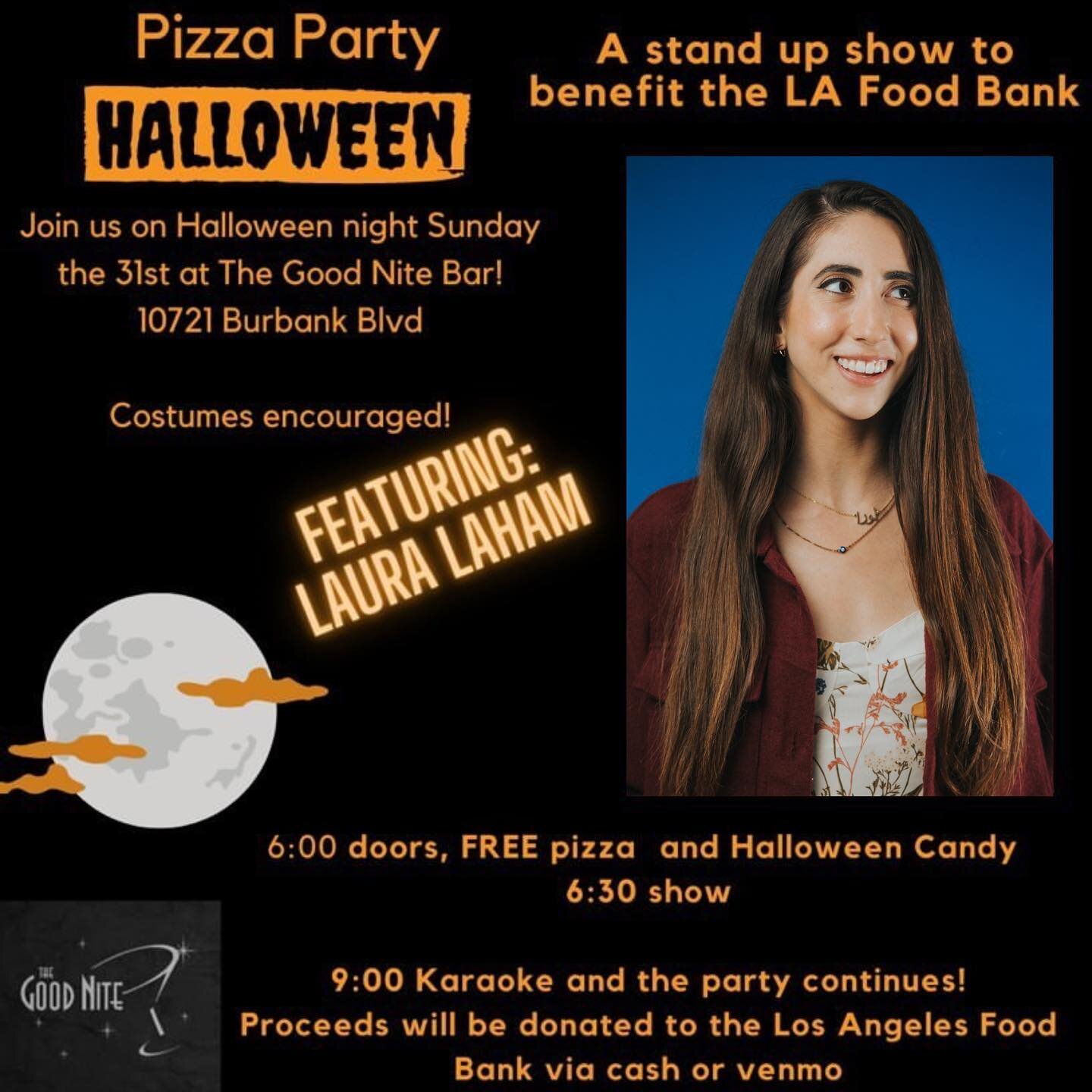 I&rsquo;m so friggin excited for Halloween this year.

Come to the Good Nite!
Pizza, candy, comedy, and best of all - ITS ALL FOR THE LA FOOD BANK!
👍
#halloween #plans #comedy #fundraiser #standup