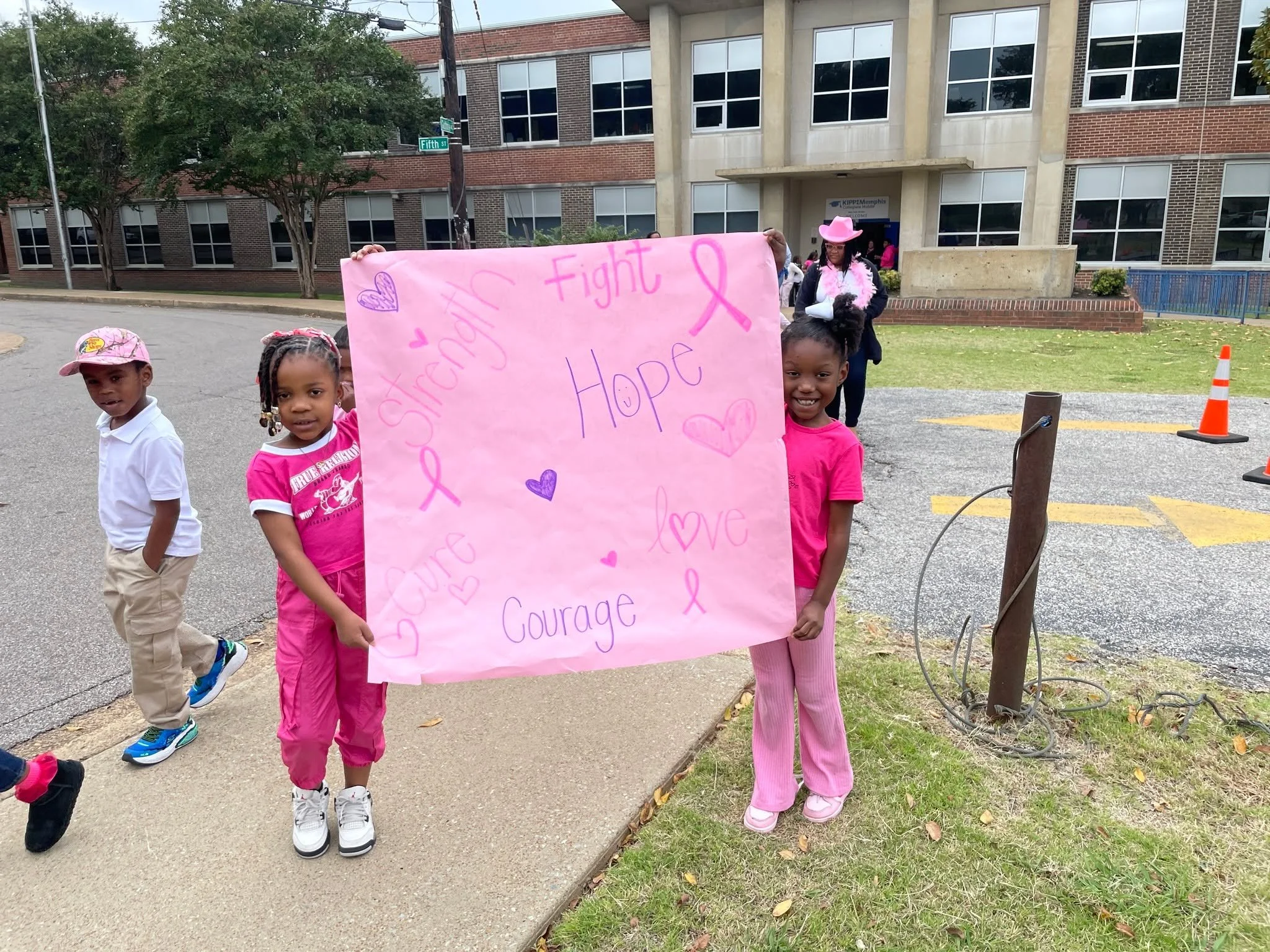 Our elementary KIPPsters took a walk for a cause! From head to toe in pink, they paraded around campus to raise awareness and show support for those impacted by breast cancer. 🎀 #KIPPMemphisCares #BreastCancerAwareness #KIPPStrong