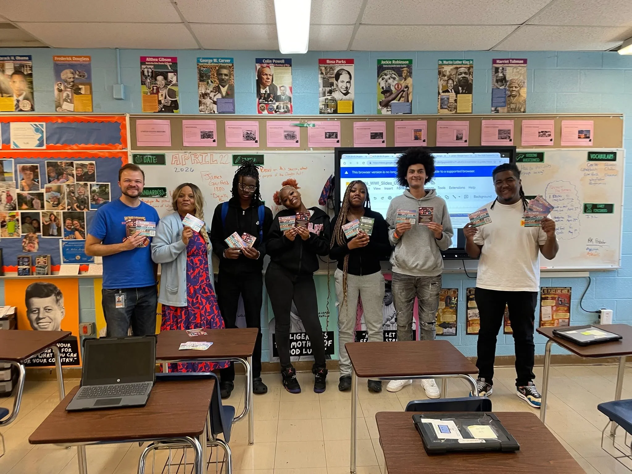 Civic engagement in action!

With early voting now underway in Shelby County, our high school scholars are putting their learning into practice. Thanks to Ron Davis from MICAH for connecting with Mr. Montgomery&rsquo;s U.S. History classes and reinfo