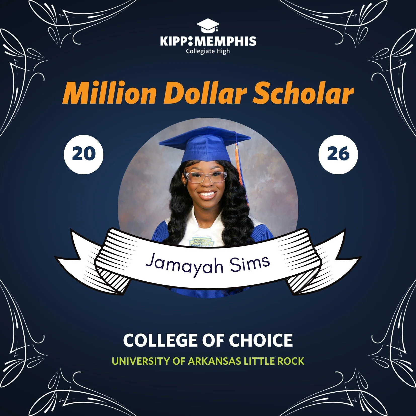 Million-dollar moves! 💫

As part of our Graduate Highlight Series, we&rsquo;re celebrating our million-dollar scholar, Jamayah Sims. Recognized among the top 10 in her class, Jamayah knows how to use her voice, lead with confidence, and make an impa
