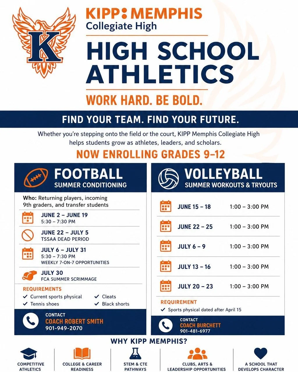 🏈 Football conditioning starts tomorrow. 🏐 Volleyball tryouts/workouts are right around the corner.

There's never been a better time to become a KIPPster.

At KIPP Memphis Collegiate High, students don't just compete in athletics; they grow as lea