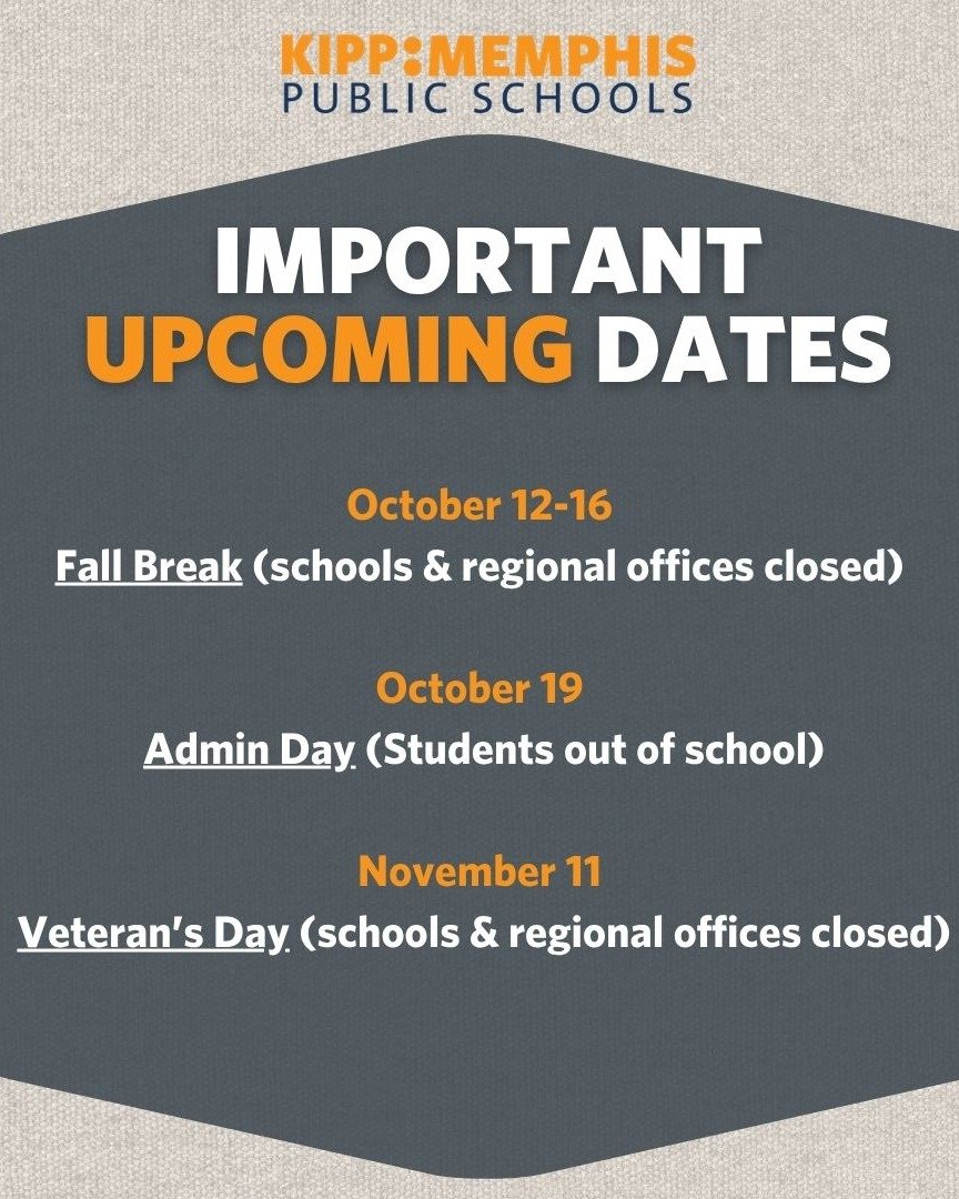 KIPPsters, let&rsquo;s finish the first quarter STRONG!

Fall Break is just days away, but we&rsquo;re not slowing down yet. Every day counts, so let&rsquo;s keep showing up, locked in and ready to close out Quarter 1 on a high note! 💚

As we head i