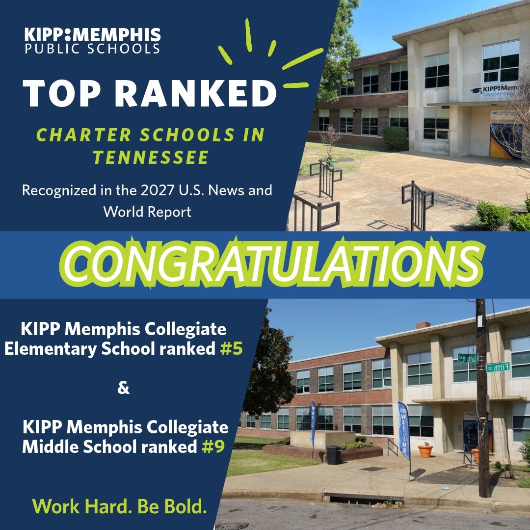 Excellence Worth Celebrating! 🏆

We're proud to share that KIPP Memphis Collegiate Elementary ranked #5 and KIPP Memphis Collegiate Middle ranked #9 among Tennessee charter schools, according to U.S. News &amp; World Report!

A reflection of the har