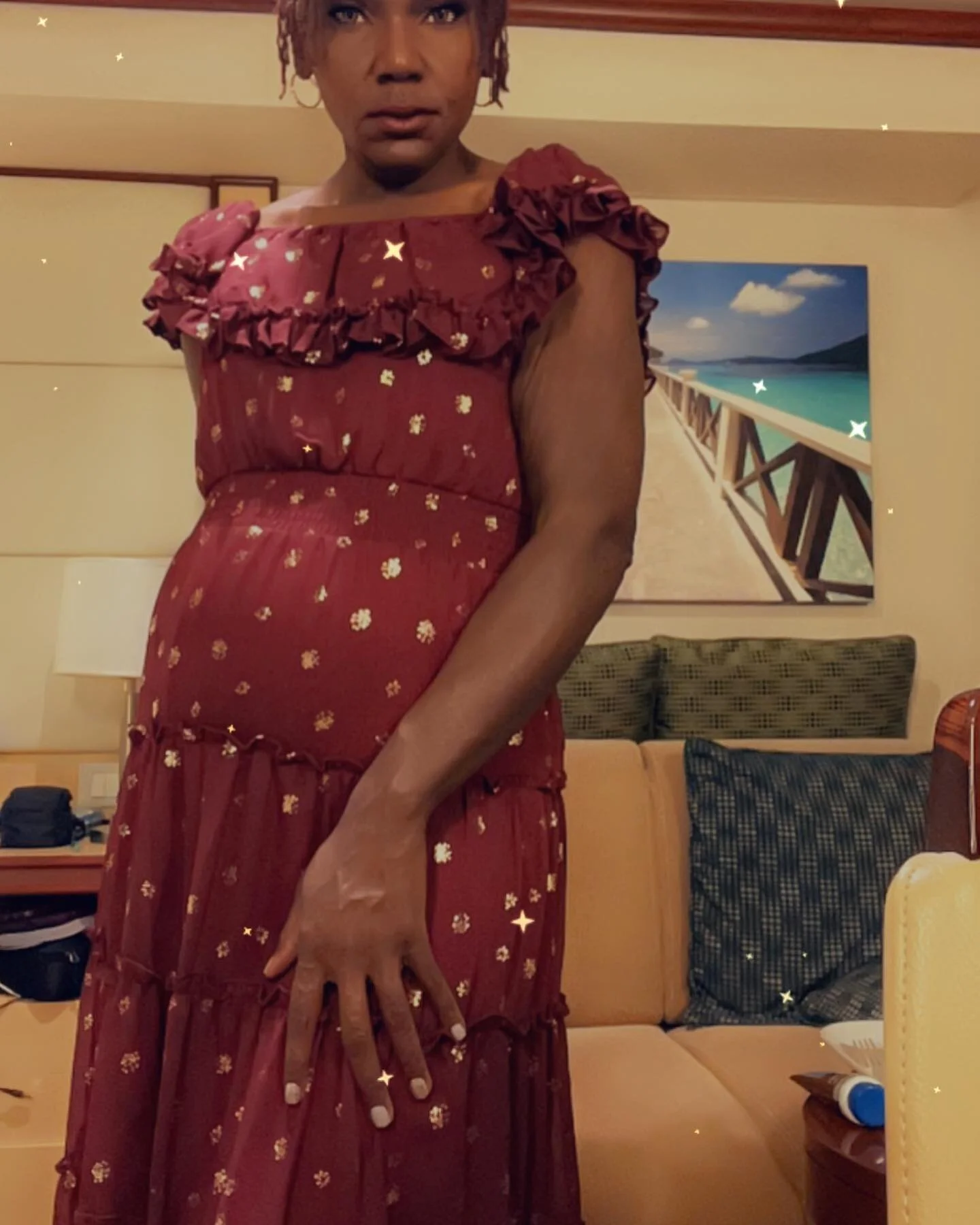 Ready for dinner and pictures with my sister.