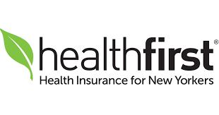 Healthfirst logo with green leaf and black text, tagline: 'Health Insurance for New Yorkers'