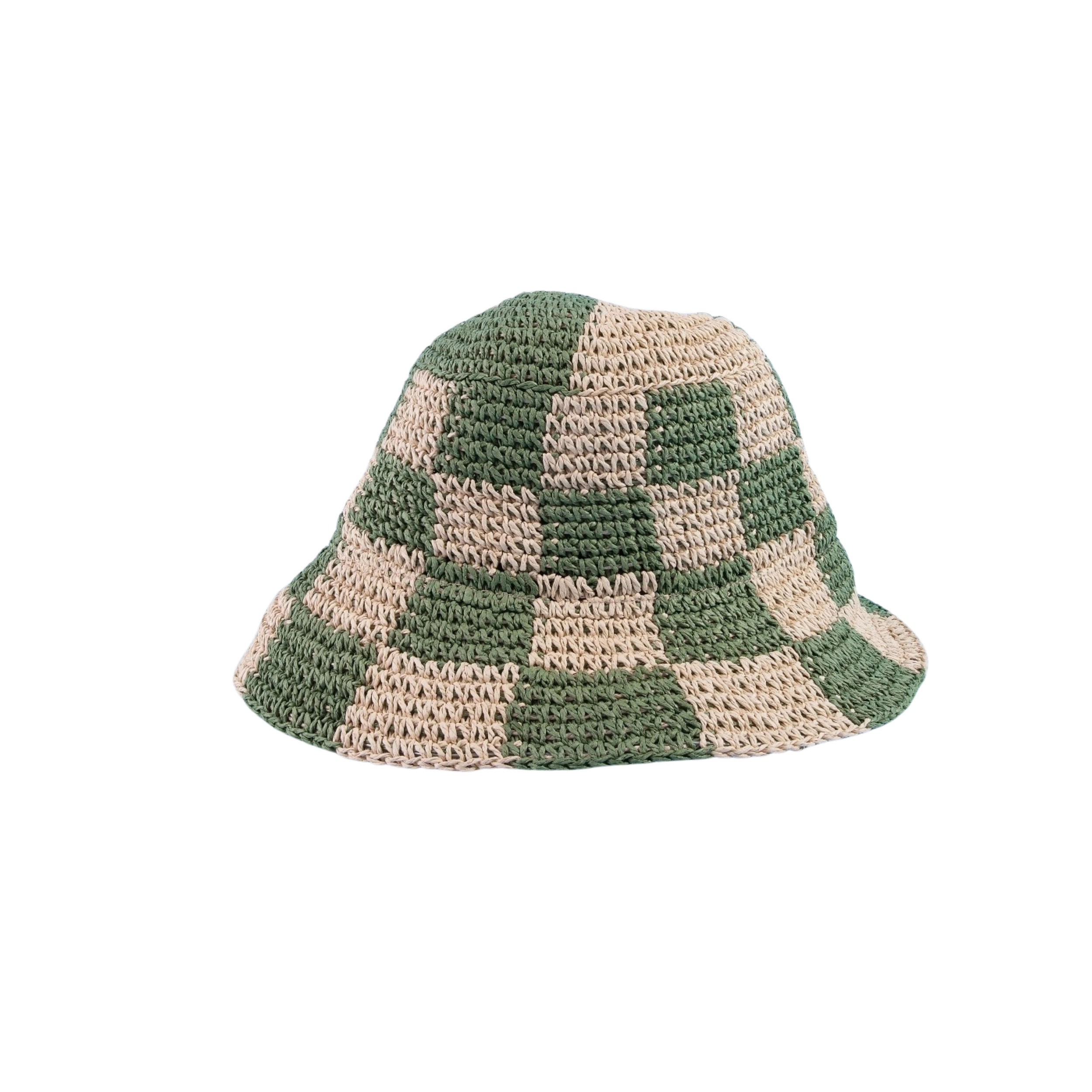 Straw Braided Checkered Bucket Hat