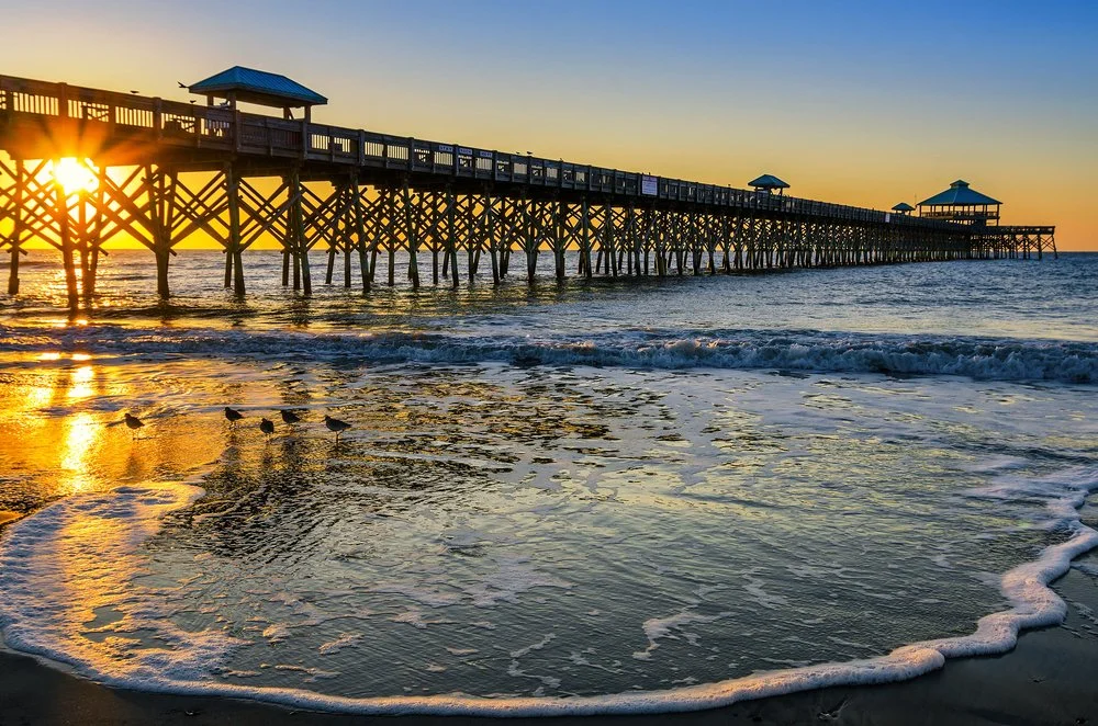 The Folly Beach pier during sunset