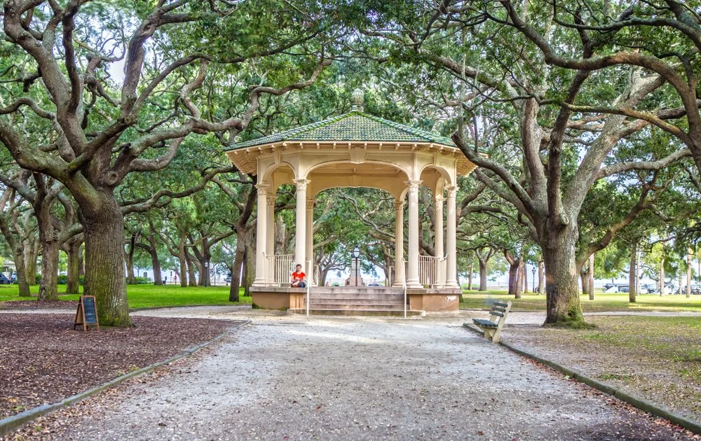 The White Point Garden pavillion surrounded by trees