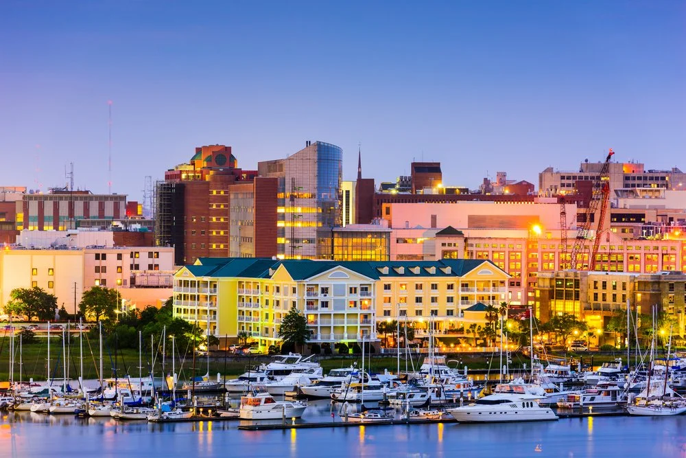 The Charleston Harbor lined with many boats