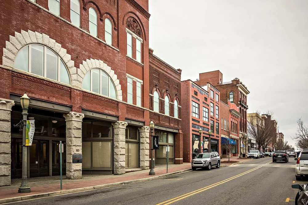 A line of historic buildings lined along the heart of Downtown Rock Hill