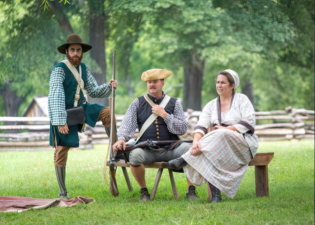 18th Century Reenactors in Historic Brattonsville in Period-Accurate Attire