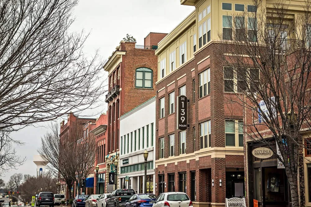 A line of historic buildings lined along the heart of Downtown Rock Hill (Copy)