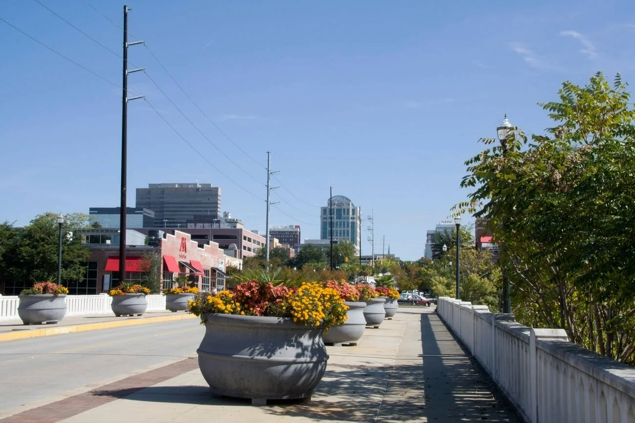 Congaree Vista, an entertainment and cultural hub, basking in the midday sun.