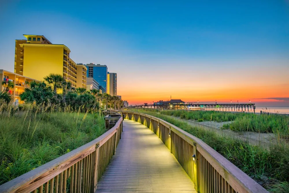 Morning light on the boardwalk of Myrtle Beach, South Carolina. 
