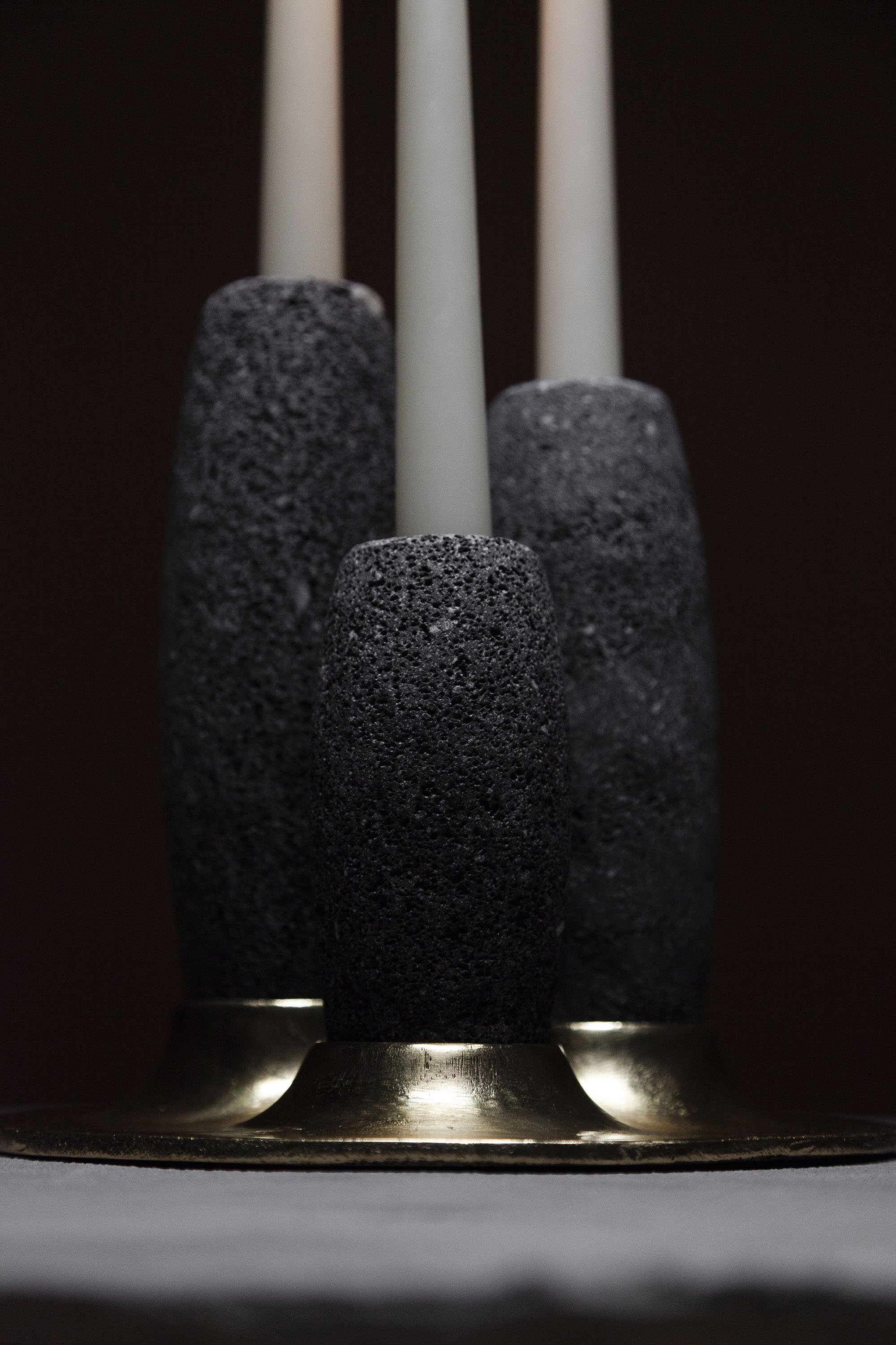 SALAR Candle Holder in Casted Bronze and Volcanic Stone - ANDEAN