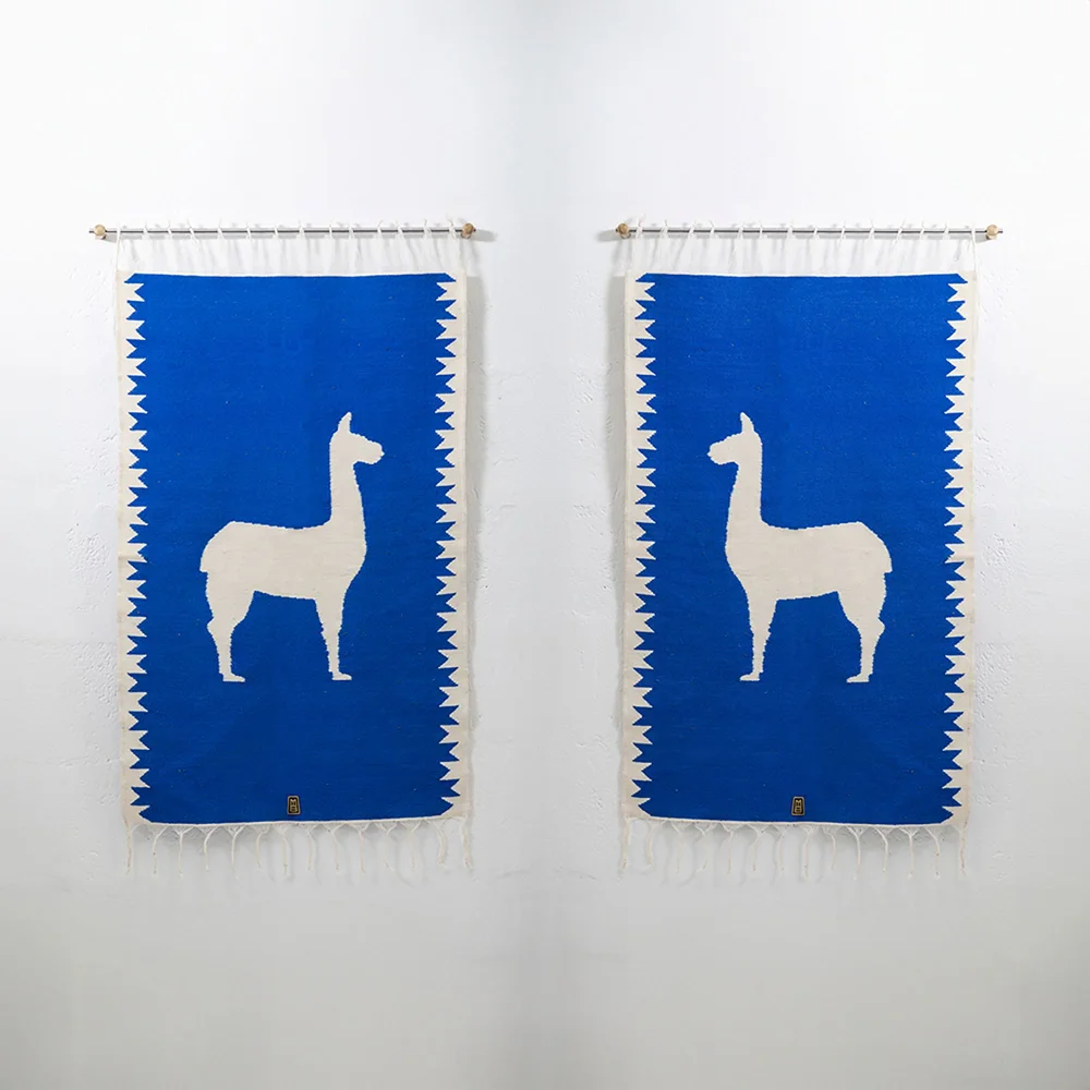 LLAMAS Sheep Wool Handwoven Tapestries, Lapis Blue, Set of — ANDEAN