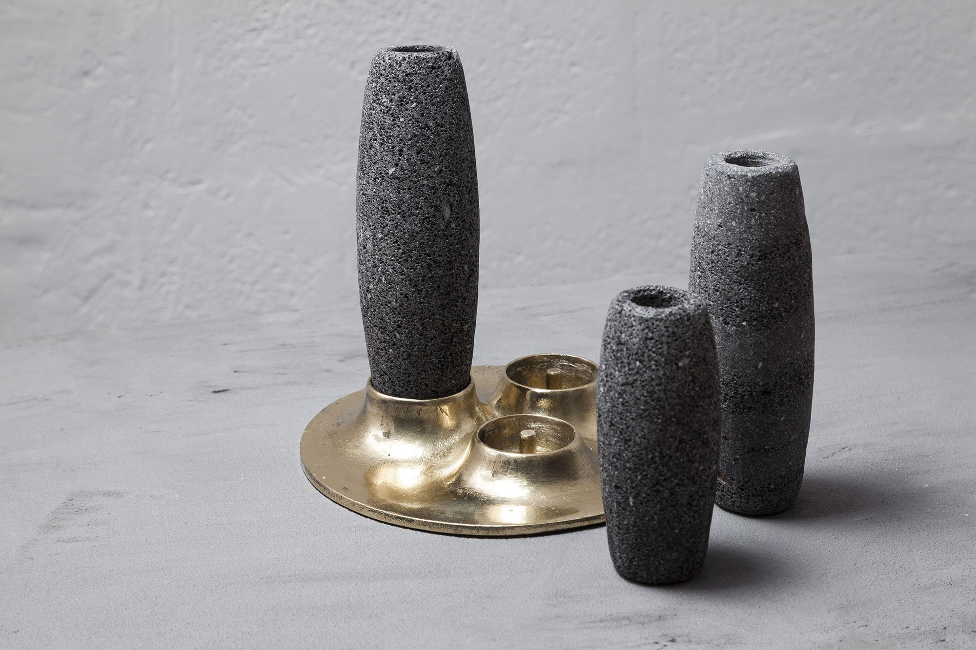 SALAR Candle Holder in Casted Bronze and Volcanic Stone - ANDEAN