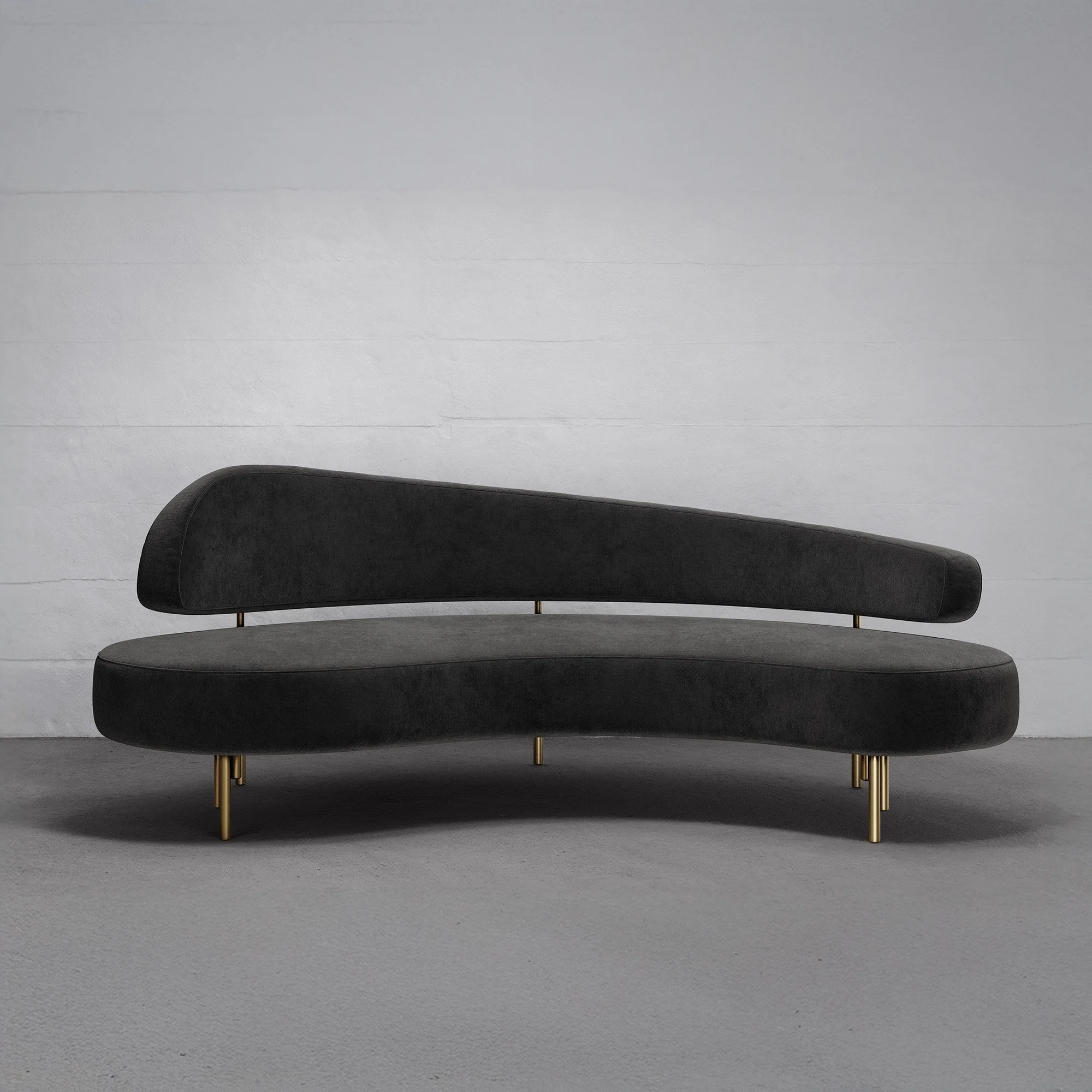 SITIERA_01 Ébano Velvet Upholstered 3-seater Sofa with Aged Bronze Legs