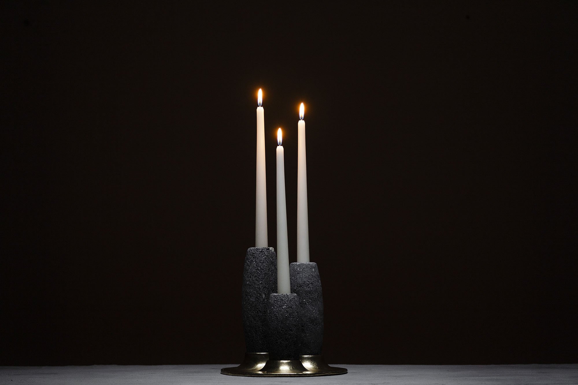 SALAR Candle Holder in Casted Bronze and Volcanic Stone - ANDEAN