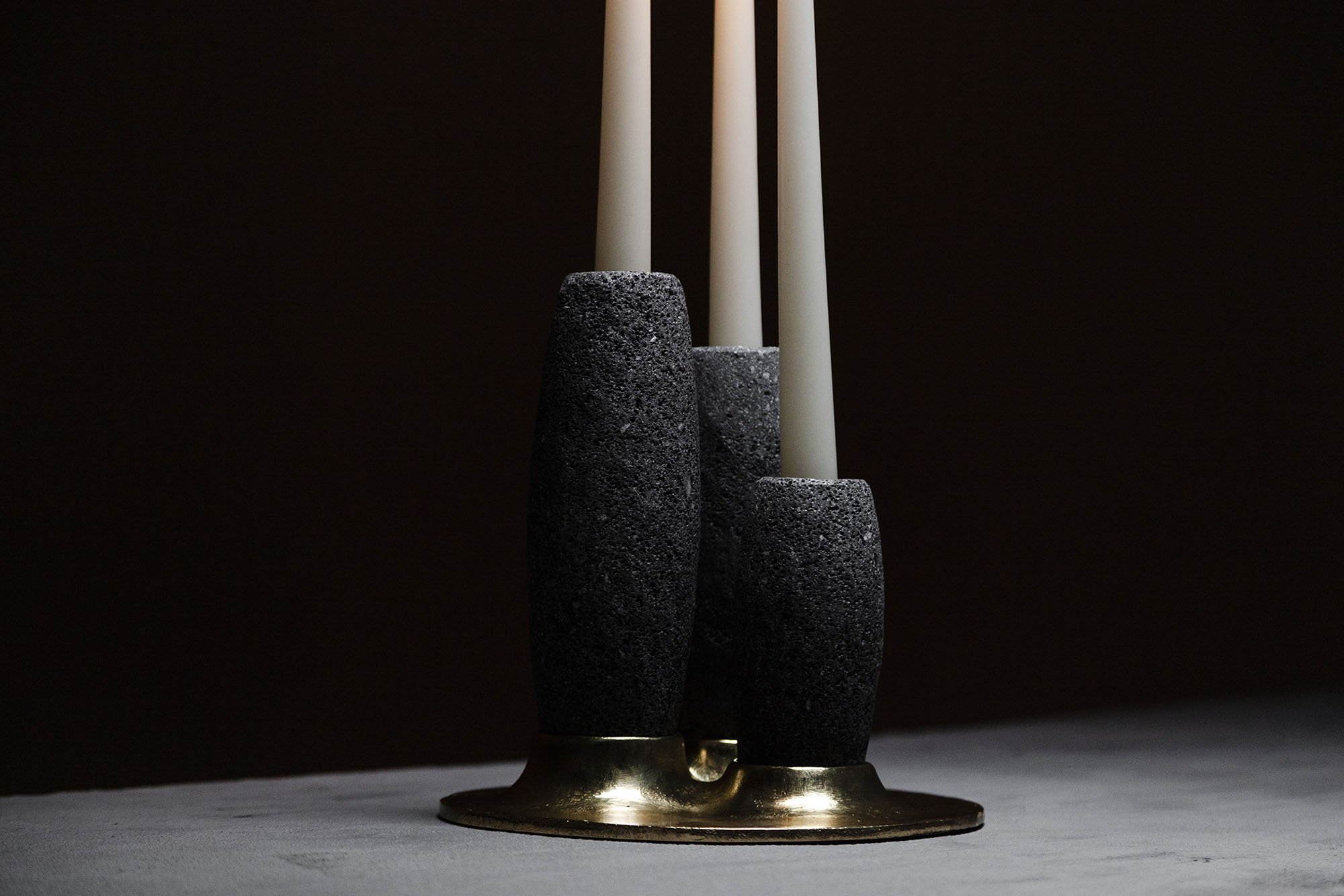 SALAR Candle Holder in Casted Bronze and Volcanic Stone - ANDEAN