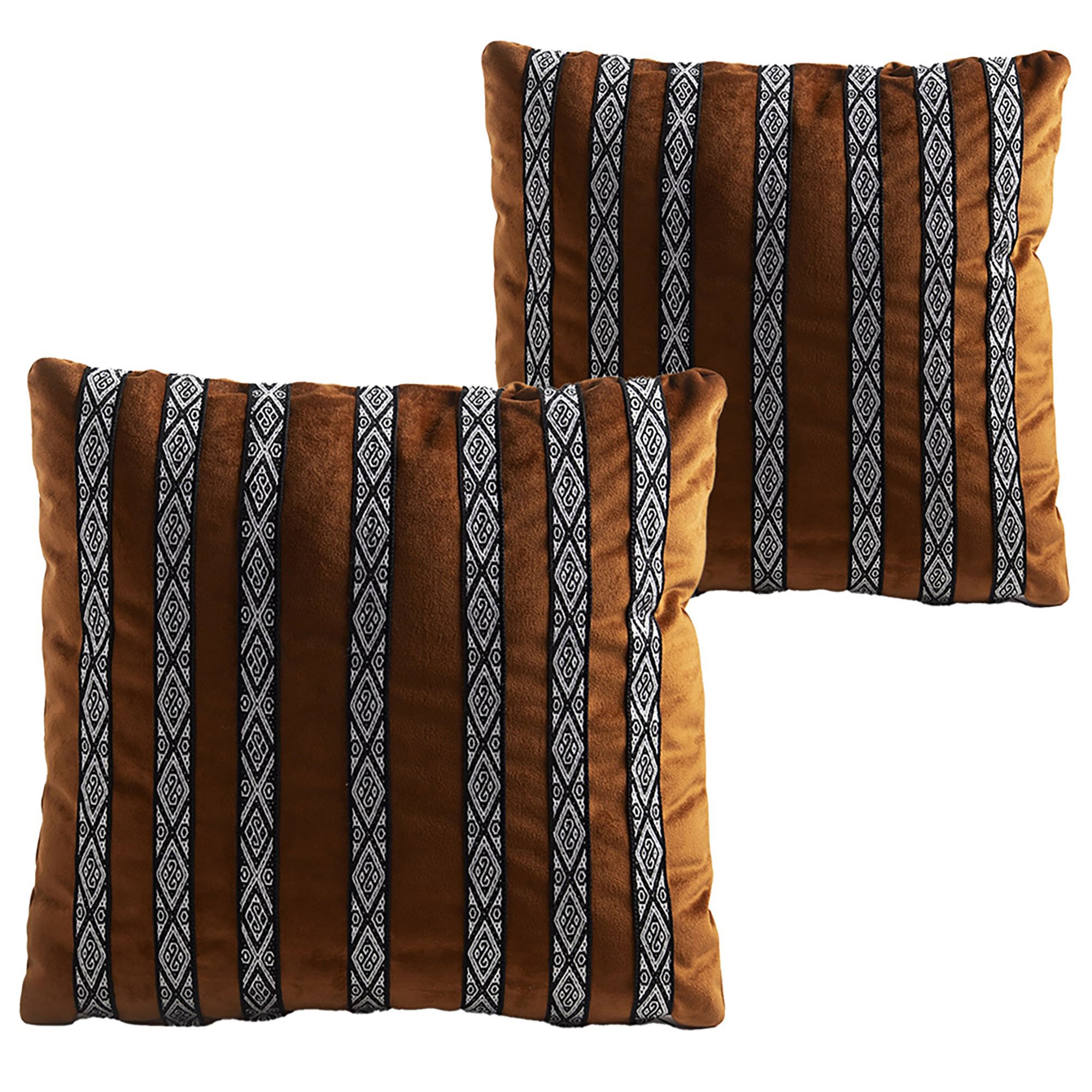 FAJAS Handwoven Sash Decorative Pillows in Terracota Velvet, Set of 2, In Stock - ANDEAN