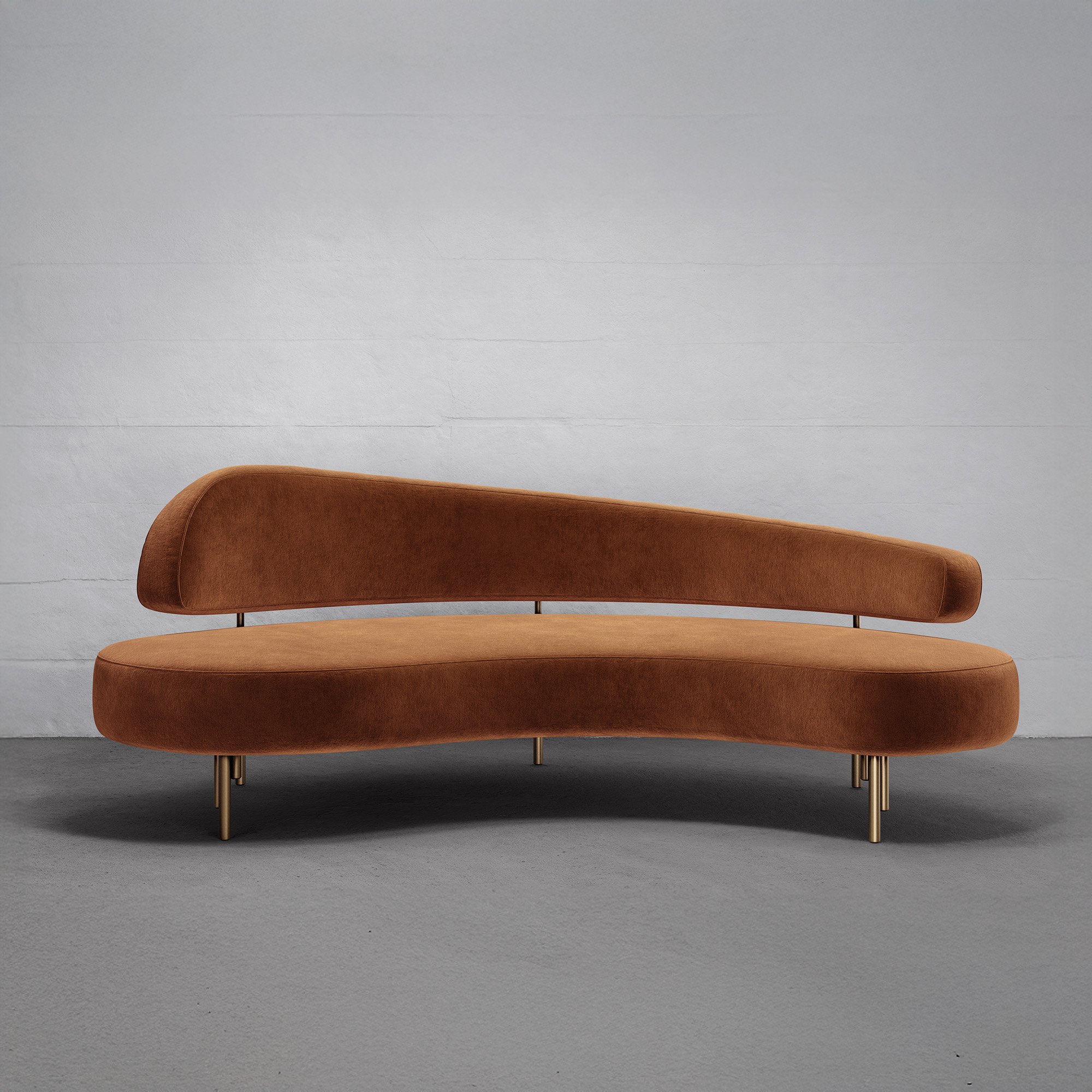 SITIERA_01 Terracota Velvet Upholstered 3-seater Sofa with Aged Bronze Legs