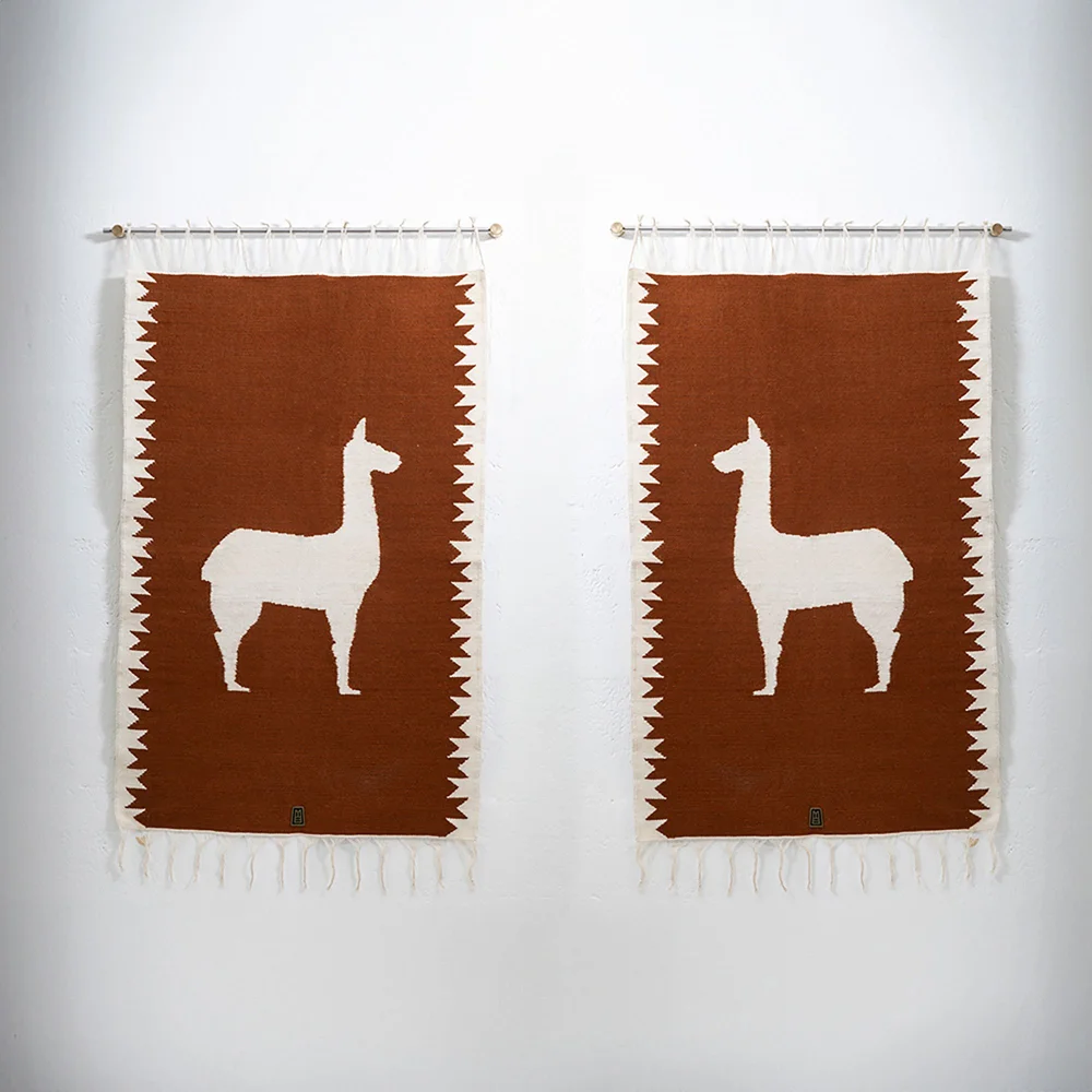 LLAMAS Sheep Wool Handwoven Tapestries, Terracota, Set of — ANDEAN