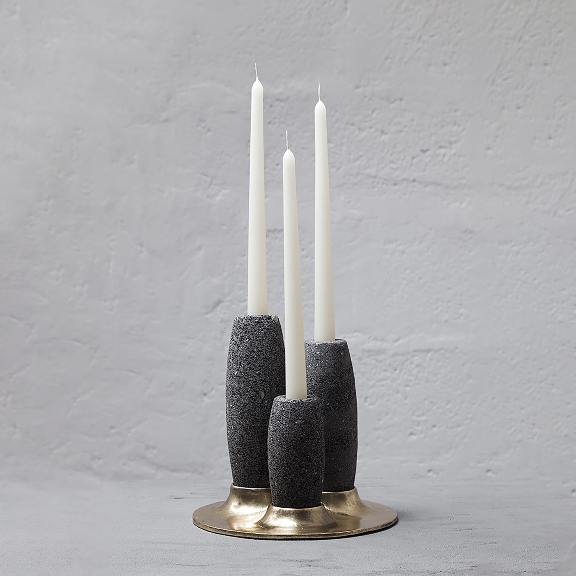 SALAR Candle Holder in Casted Bronze and Volcanic Stone - ANDEAN