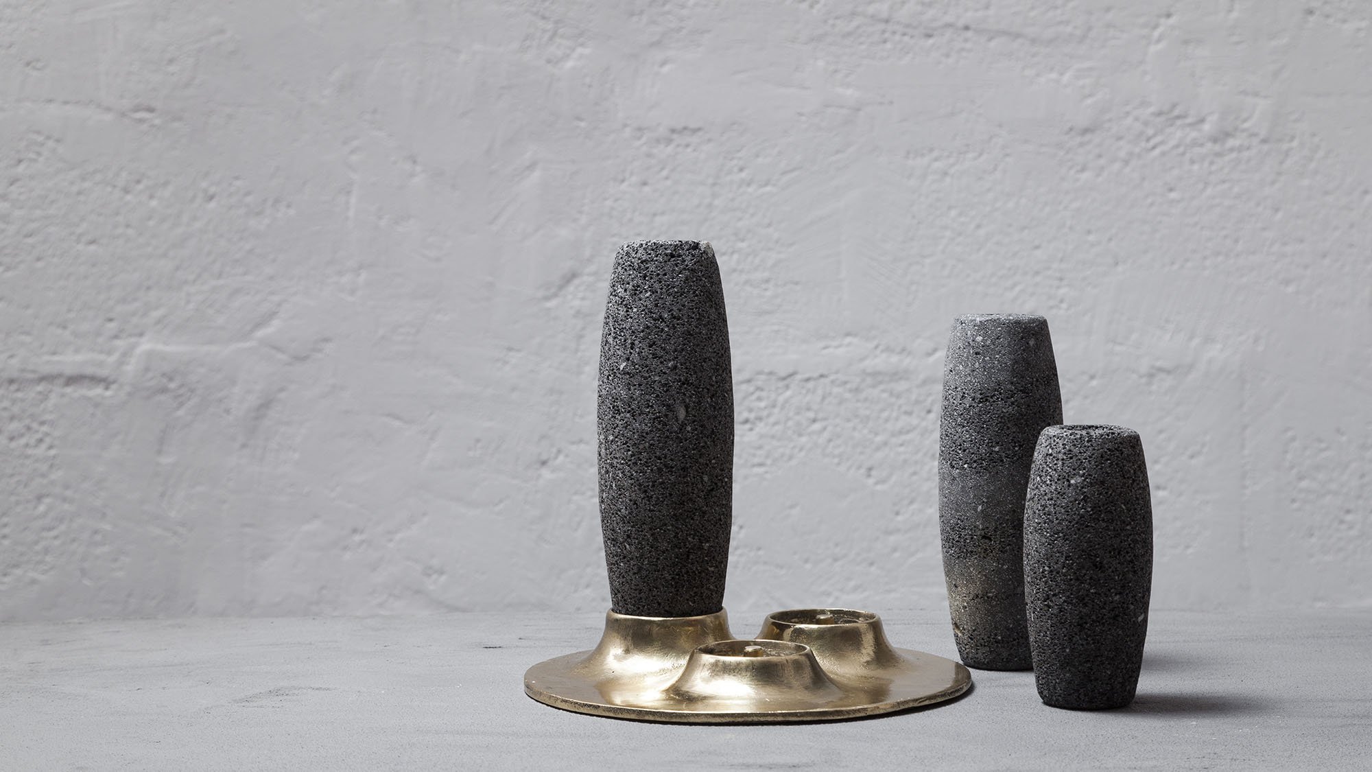 SALAR Candle Holder in Casted Bronze and Volcanic Stone - ANDEAN