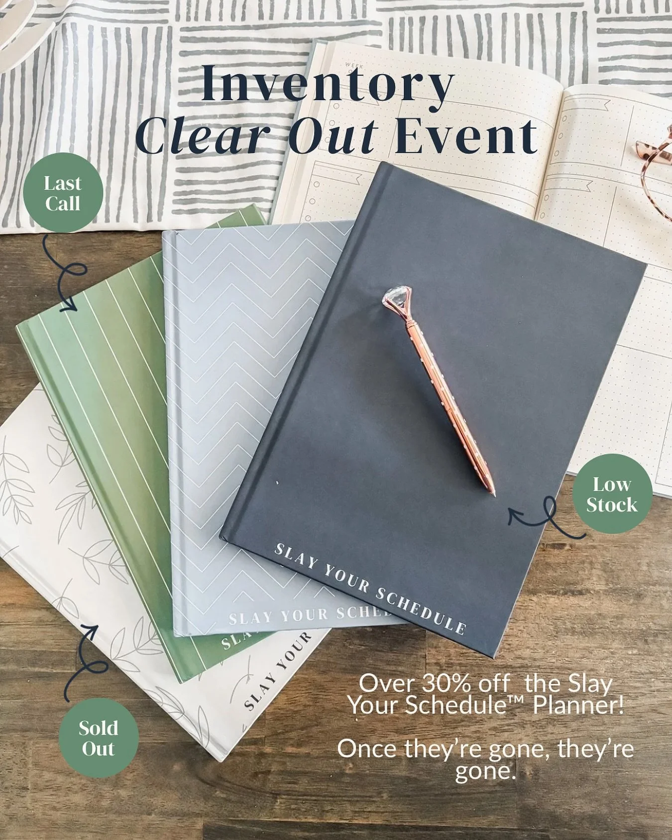 comment PLANNER to get over 30% off the ✨Slay Your Schedule™ Planner✨! ⤵️
I’ve NEVER discounted the planner this much before...
but it’s time to clear space for the new 2026 Collection.
every planner in stock is 30%+ off through T