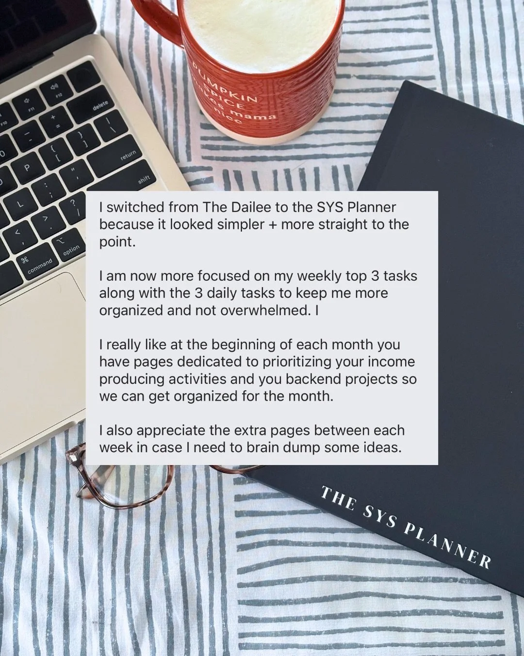 here's the reality...

most planners end up in your planner "graveyard" by february,
but this one won't 👏

bc the SYS Planner isn't just a planner...

it's a SYSTEM designed to help you:

✨ plan your week around the things that matter most