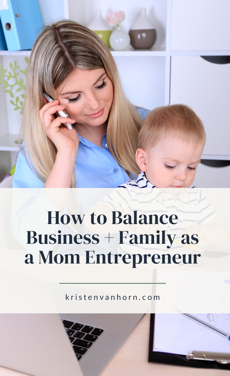 how to balance business and family as a mom entrepreneur... a mom working on the couch with her toddler nearby