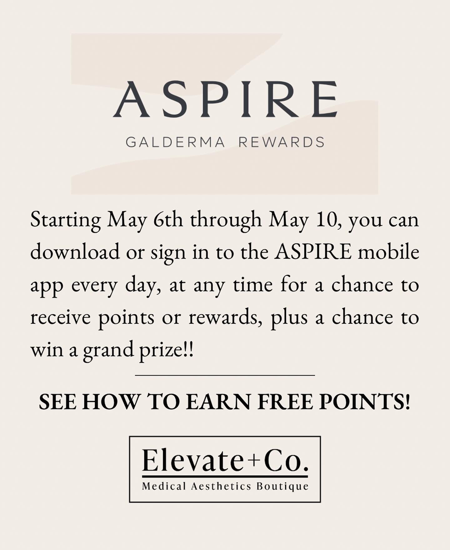 Download the Aspire app by @galderma and save BIG on your next treatment. See instructions and good luck! 

&bull;&bull;&bull;&bull;&bull;&bull;&bull;&bull;&bull;&bull;
Elevate + Co. 
BOOK HERE 
💻elevateandcomke.com 
📱414-339-3499
106 W Seeboth St,