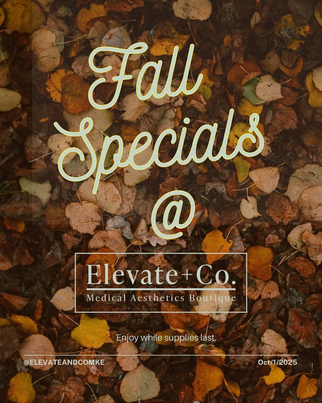 So many ways to get your skin in fall shape!
🍁Dermaplane Facial only $79
🍁Brows + Lash treatments only $89
🍁HD Radiesse or facial support plus 20 FREE units of Xeomin 
🍁SylfirmX package + FREE treatment 

Ready to book? Give us a call at 414-339-