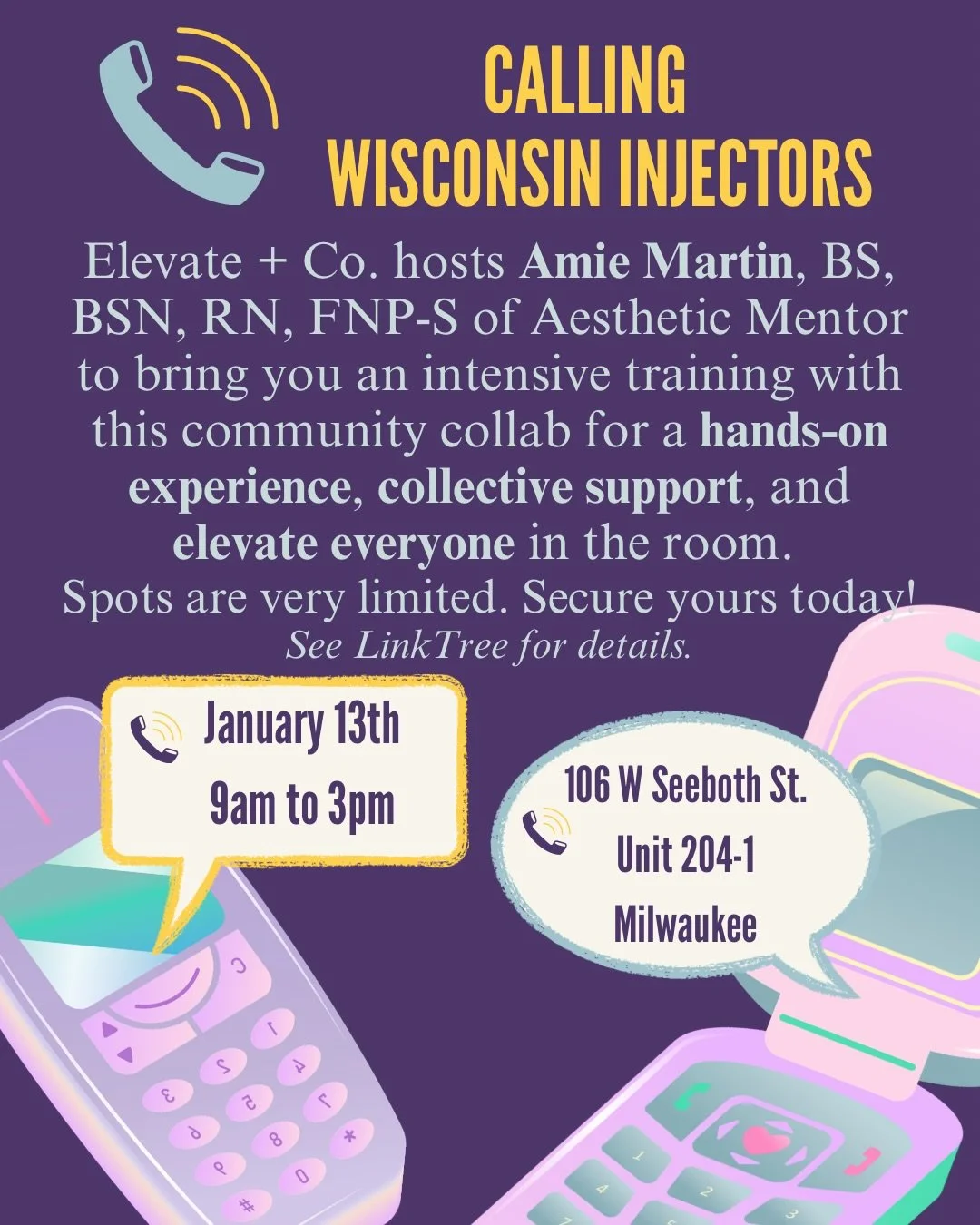 Calling all injectors looking for an incredible training experience! 

We are so excited to host @amiemartinrn from Aesthetic Mentor this January 13th. She will be offering an intimate, affordable, hands-on educational training at Elevate + Co. 

She