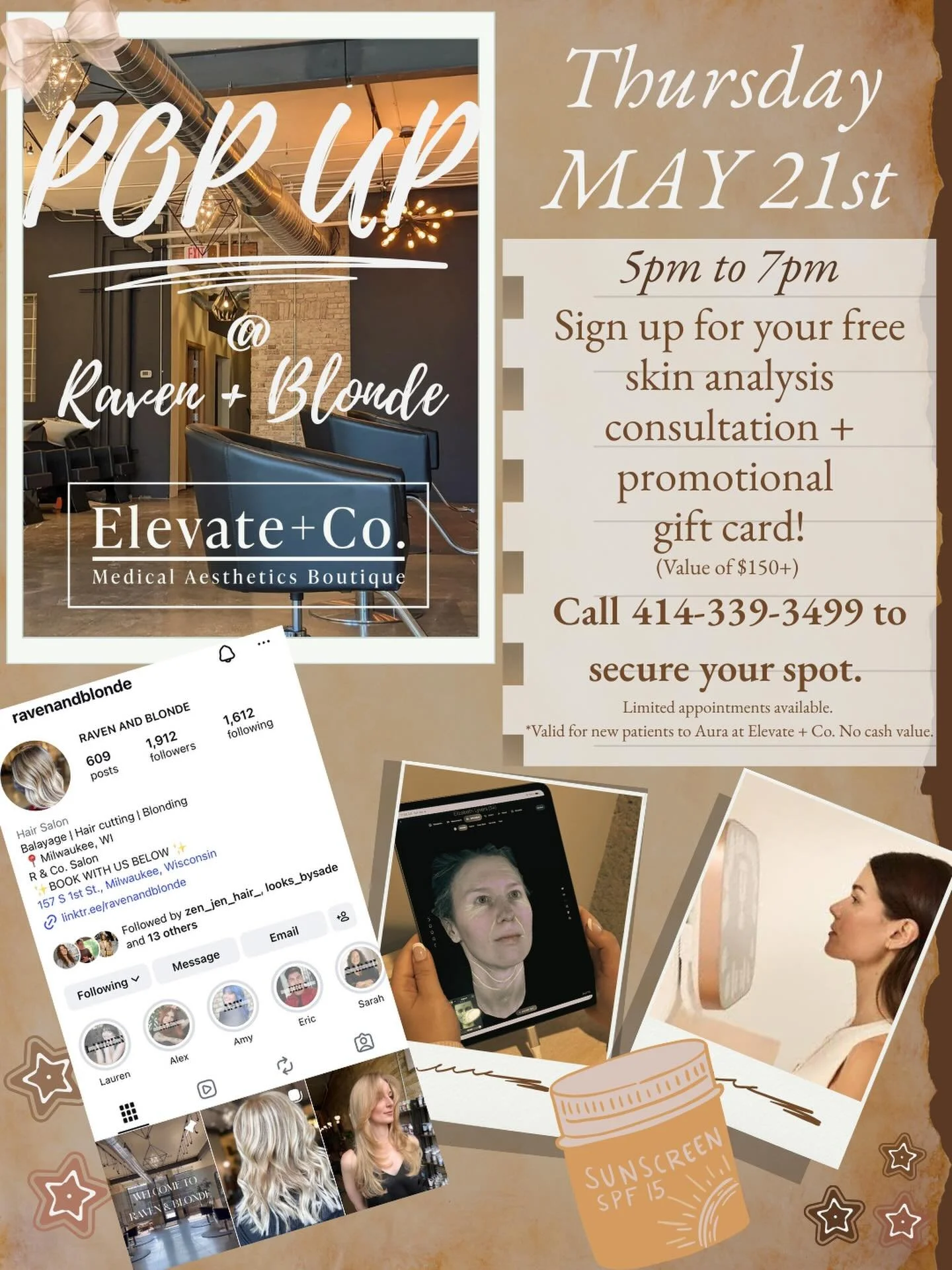 Come check us out at Raven + Blonde Thursday, May 21st. 🎀💇🏼&zwj;♀️

Receive a free skin analysis and consult with our medical aesthetician from 5pm to 7pm. Learn more about your skin and how our services at Elevate+ Co.

Pre sign ups get a promoti