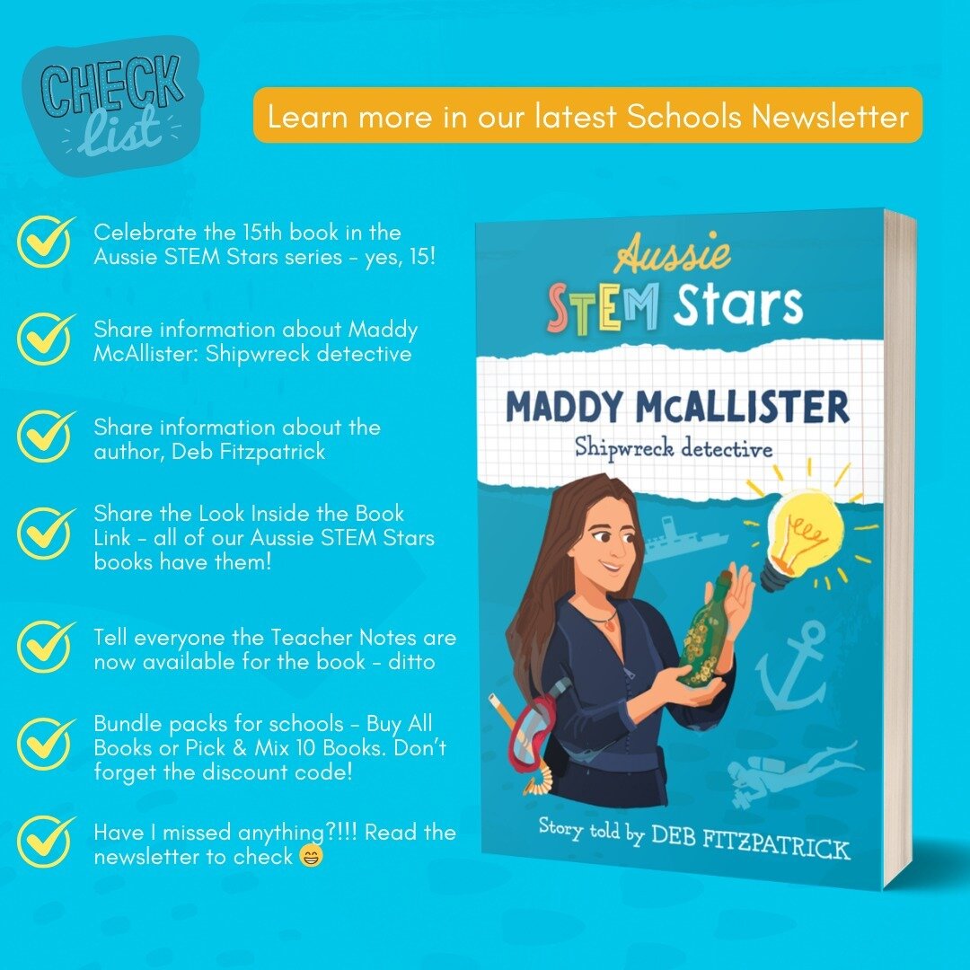 Our latest school newsletter is out. Featuring Maddy McAllister and Deb Fitzpatrick, we tell you all about the 15th book in our Aussie STEM Stars series. We had soo many things to mention, we had to make a checklist 📚 ✅ 📚 ✅ LINK IN BIO

#schools #t