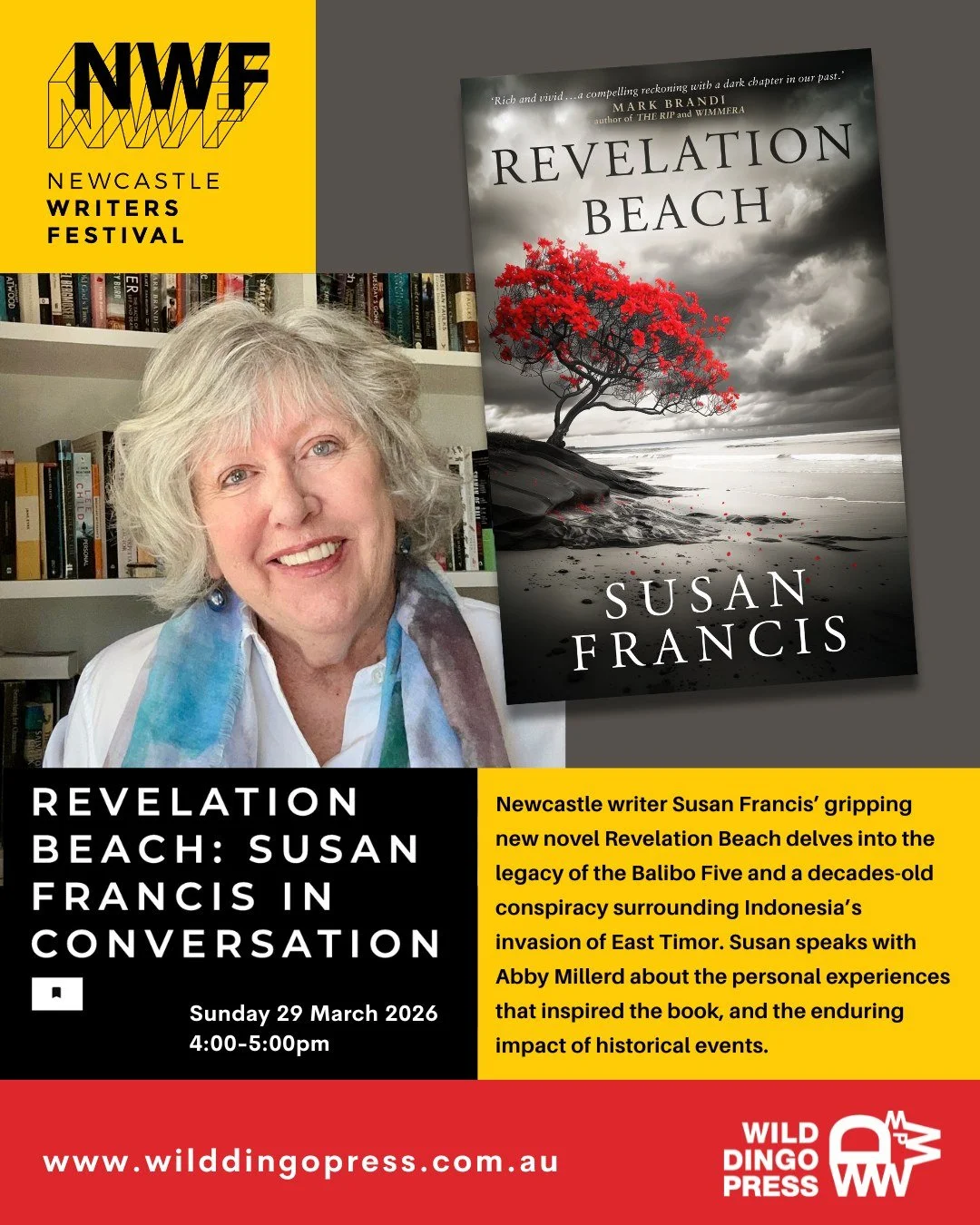 We're delighted that Susan Francis will be talking about her wonderful book REVELATION BEACH at the Newcastle Writers Festival. The book delves into the legacy of the Balibo Five and a decades-old conspiracy surrounding Indonesia's invasion of East T
