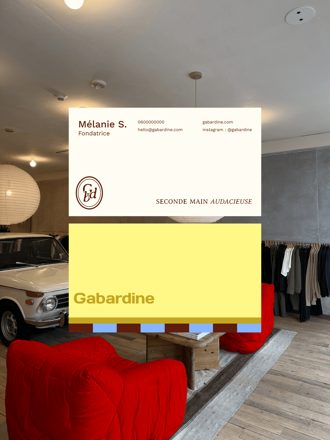 Identité visuelle faite à Bordeaux déclinée sur les cartes de visite colorées et premium