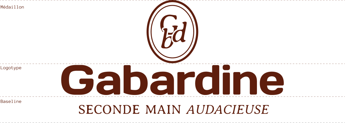 Création identité visuelle et logo à Bordeaux pour une marque de mode premiume et seconde main. Système de logo complet avec un blason, un logotype et une baseline