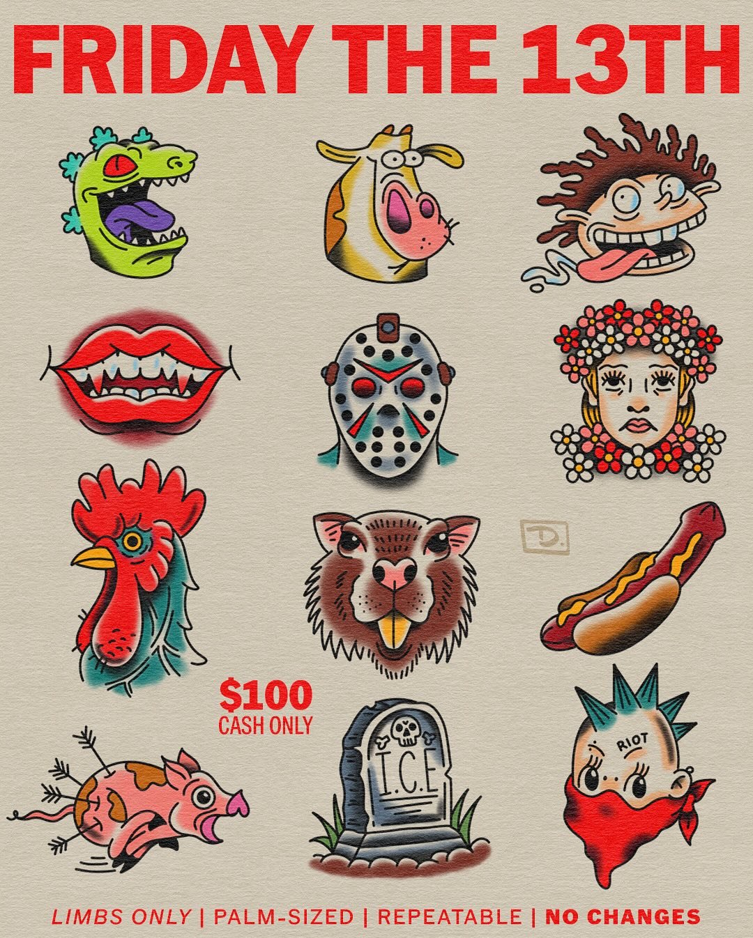 My new offerings for this Friday the 13th. All 100 and cash only please. Venmo is an option but I prefer cash. Plan accordingly. I will be offering 5 hour long appointments from noon till 5pm then first come first serve from 6-10. I&rsquo;ll have a s