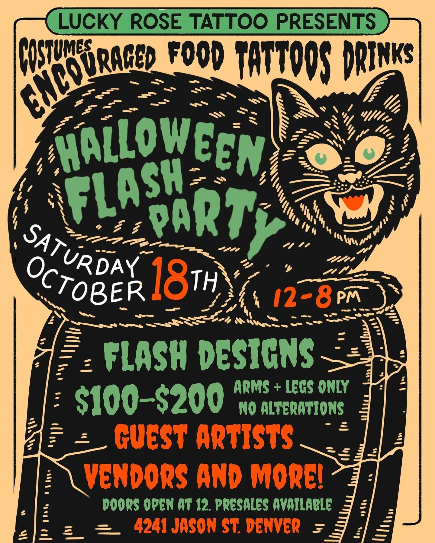 Saturday October 18th we&rsquo;ll be tattooing from a special sheet of discounted designs ranging from $100-$200 from 12-8pm.

@exsqueezeme_denver&nbsp;will be with us with some tasty fresh lemonade 🍋 and glizzys 🌭

Dress up and sign up and enjoy t