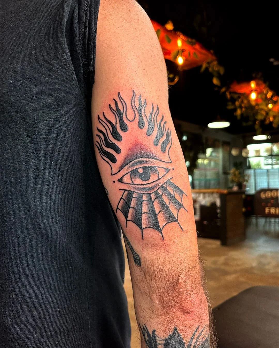 Custom walk-in filler piece. Been working in a lot of black and grey lately. I know most of my work is super colorful but I can do most designs in Black and Grey. Are there any pieces you would like to see in Black and Grey? I will be working on some